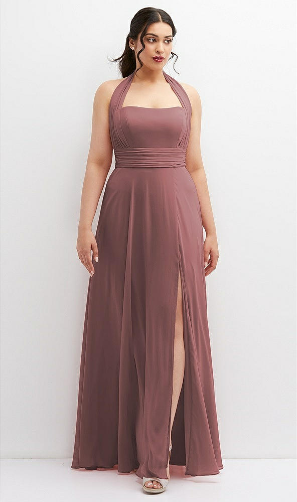 Front View - Rosewood Chiffon Convertible Maxi Dress with Multi-Way Tie Straps