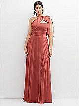 Alt View 1 Thumbnail - Coral Pink Chiffon Convertible Maxi Dress with Multi-Way Tie Straps