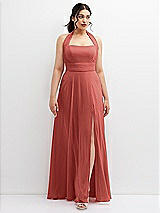 Front View Thumbnail - Coral Pink Chiffon Convertible Maxi Dress with Multi-Way Tie Straps