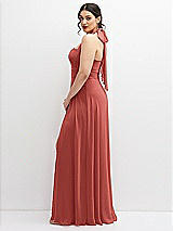 Side View Thumbnail - Coral Pink Chiffon Convertible Maxi Dress with Multi-Way Tie Straps