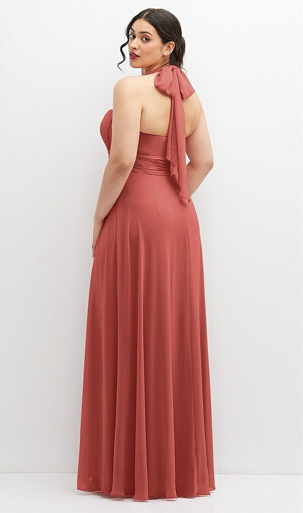 Back View - Coral Pink Chiffon Convertible Maxi Dress with Multi-Way Tie Straps