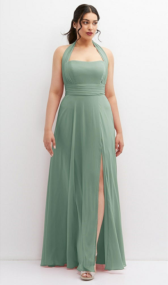 Front View - Seagrass Chiffon Convertible Maxi Dress with Multi-Way Tie Straps