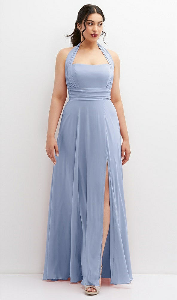 Front View - Sky Blue Chiffon Convertible Maxi Dress with Multi-Way Tie Straps