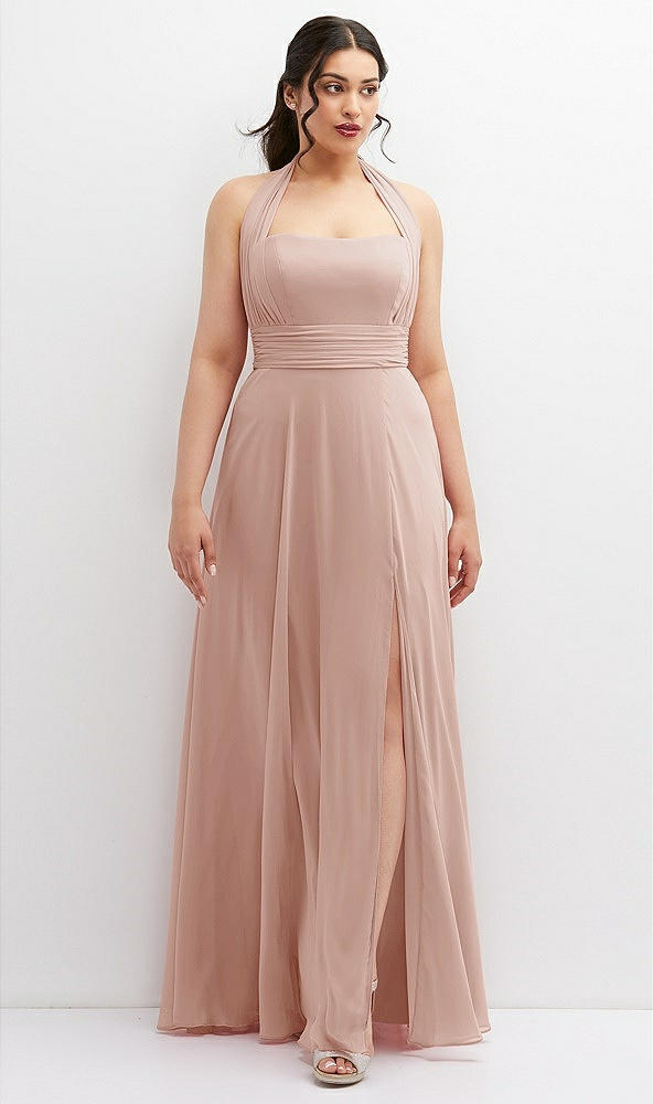 Front View - Toasted Sugar Chiffon Convertible Maxi Dress with Multi-Way Tie Straps
