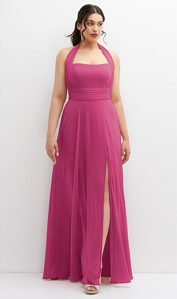 Front View - Tea Rose Chiffon Convertible Maxi Dress with Multi-Way Tie Straps