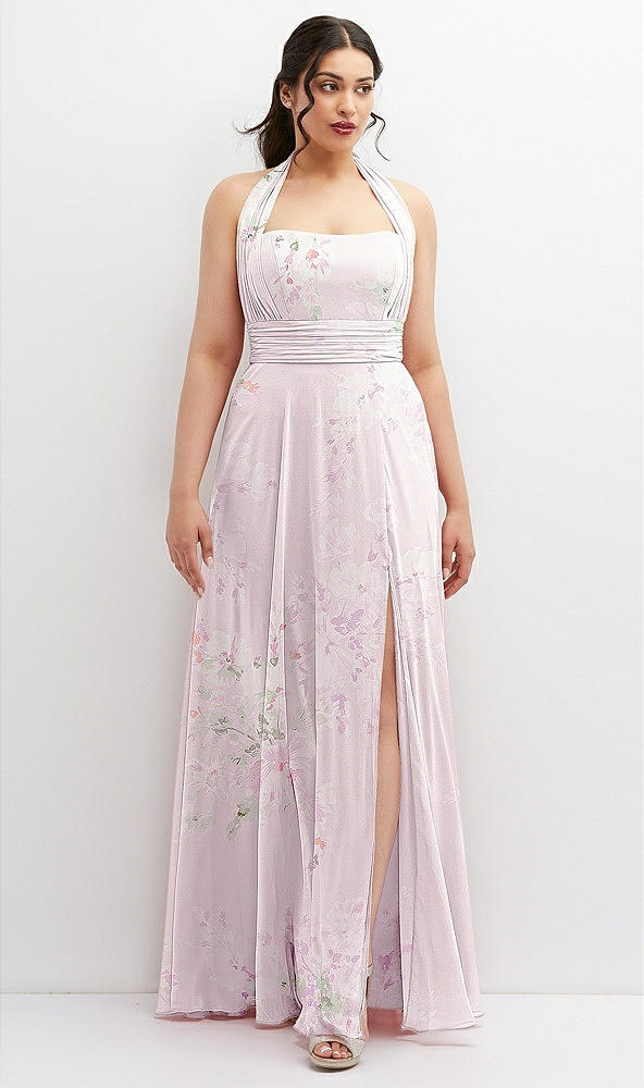 Front View - Watercolor Print Chiffon Convertible Maxi Dress with Multi-Way Tie Straps