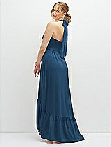 Rear View Thumbnail - Dusk Blue Chiffon Halter High-Low Dress with Deep Ruffle Hem