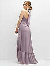 Rear View Thumbnail - Lilac Dusk Chiffon Halter High-Low Dress with Deep Ruffle Hem