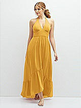 Front View Thumbnail - NYC Yellow Chiffon Halter High-Low Dress with Deep Ruffle Hem