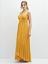 Side View Thumbnail - NYC Yellow Chiffon Halter High-Low Dress with Deep Ruffle Hem