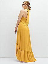 Rear View Thumbnail - NYC Yellow Chiffon Halter High-Low Dress with Deep Ruffle Hem