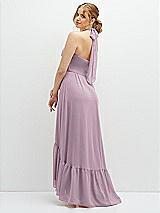 Rear View Thumbnail - Suede Rose Chiffon Halter High-Low Dress with Deep Ruffle Hem