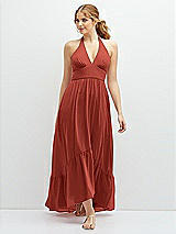 Front View Thumbnail - Amber Sunset Chiffon Halter High-Low Dress with Deep Ruffle Hem