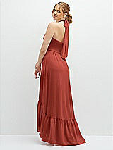 Rear View Thumbnail - Amber Sunset Chiffon Halter High-Low Dress with Deep Ruffle Hem