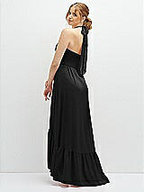 Rear View Thumbnail - Black Chiffon Halter High-Low Dress with Deep Ruffle Hem