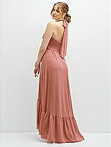 Rear View Thumbnail - Desert Rose Chiffon Halter High-Low Dress with Deep Ruffle Hem