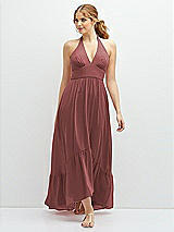 Front View Thumbnail - English Rose Chiffon Halter High-Low Dress with Deep Ruffle Hem