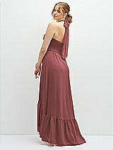 Rear View Thumbnail - English Rose Chiffon Halter High-Low Dress with Deep Ruffle Hem