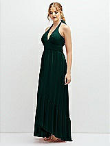 Side View Thumbnail - Evergreen Chiffon Halter High-Low Dress with Deep Ruffle Hem