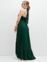 Rear View Thumbnail - Hunter Green Chiffon Halter High-Low Dress with Deep Ruffle Hem