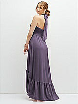 Rear View Thumbnail - Lavender Chiffon Halter High-Low Dress with Deep Ruffle Hem