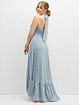 Rear View Thumbnail - Mist Chiffon Halter High-Low Dress with Deep Ruffle Hem