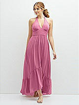 Front View Thumbnail - Orchid Pink Chiffon Halter High-Low Dress with Deep Ruffle Hem