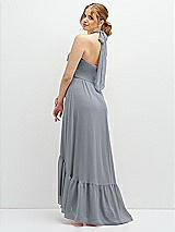 Rear View Thumbnail - Platinum Chiffon Halter High-Low Dress with Deep Ruffle Hem