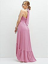 Rear View Thumbnail - Powder Pink Chiffon Halter High-Low Dress with Deep Ruffle Hem