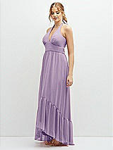Side View Thumbnail - Pale Purple Chiffon Halter High-Low Dress with Deep Ruffle Hem