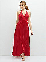 Front View Thumbnail - Parisian Red Chiffon Halter High-Low Dress with Deep Ruffle Hem