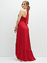 Rear View Thumbnail - Parisian Red Chiffon Halter High-Low Dress with Deep Ruffle Hem