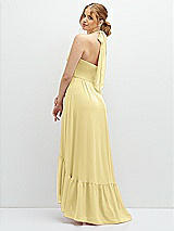 Rear View Thumbnail - Pale Yellow Chiffon Halter High-Low Dress with Deep Ruffle Hem