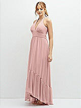Side View Thumbnail - Rose - PANTONE Rose Quartz Chiffon Halter High-Low Dress with Deep Ruffle Hem