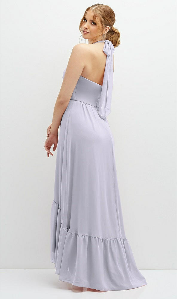 Back View - Silver Dove Chiffon Halter High-Low Dress with Deep Ruffle Hem