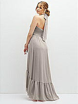 Rear View Thumbnail - Taupe Chiffon Halter High-Low Dress with Deep Ruffle Hem