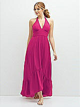Front View Thumbnail - Think Pink Chiffon Halter High-Low Dress with Deep Ruffle Hem