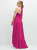 Rear View Thumbnail - Think Pink Chiffon Halter High-Low Dress with Deep Ruffle Hem