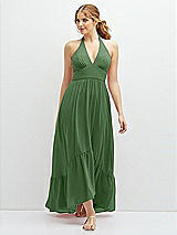 Front View Thumbnail - Vineyard Green Chiffon Halter High-Low Dress with Deep Ruffle Hem