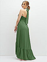 Rear View Thumbnail - Vineyard Green Chiffon Halter High-Low Dress with Deep Ruffle Hem