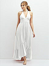Front View Thumbnail - White Chiffon Halter High-Low Dress with Deep Ruffle Hem