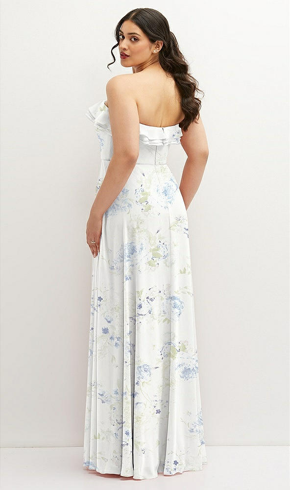 Back View - Bleu Garden Tiered Ruffle Neck Strapless Maxi Dress with Front Slit