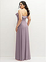 Rear View Thumbnail - Lilac Dusk Tiered Ruffle Neck Strapless Maxi Dress with Front Slit