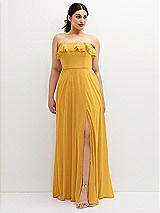 Front View Thumbnail - NYC Yellow Tiered Ruffle Neck Strapless Maxi Dress with Front Slit