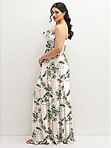 Side View Thumbnail - Palm Beach Print Tiered Ruffle Neck Strapless Maxi Dress with Front Slit