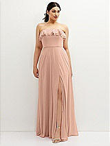 Front View Thumbnail - Pale Peach Tiered Ruffle Neck Strapless Maxi Dress with Front Slit