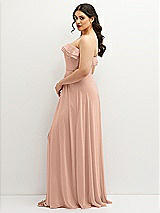 Side View Thumbnail - Pale Peach Tiered Ruffle Neck Strapless Maxi Dress with Front Slit