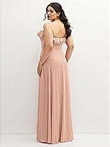 Rear View Thumbnail - Pale Peach Tiered Ruffle Neck Strapless Maxi Dress with Front Slit