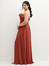 Side View Thumbnail - Amber Sunset Tiered Ruffle Neck Strapless Maxi Dress with Front Slit