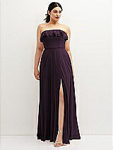 Front View Thumbnail - Aubergine Tiered Ruffle Neck Strapless Maxi Dress with Front Slit